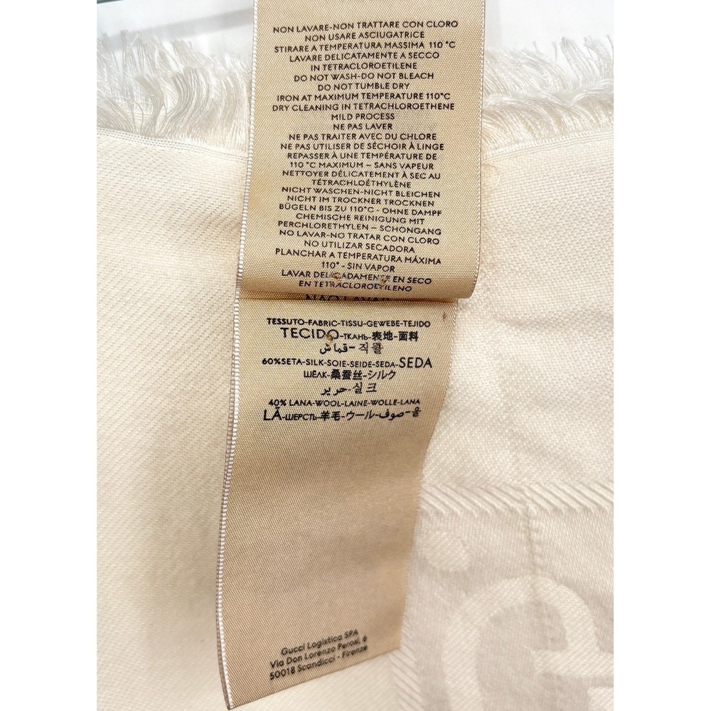 GUCCI GG Jacquard Silk Wool Shawl Scarf Ivory White Italy Large 140x140cm - Picture 5 of 11